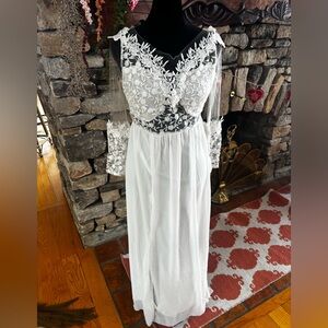 Sheer boho white wedding dress Size L Ethereal